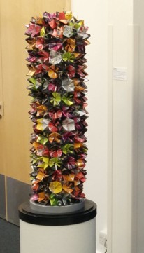 Angela Read Art "Column" CALMARE Commssion, sculpture made using recycled drinks cans